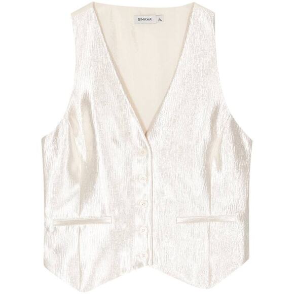 Simkhai Deb Textured Satin Vest Top in Cream 10 - Picture 4 of 5